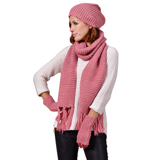 Hat Fashion Knitted Scarf Gloves Hat Set Crochet Beanie Cap Set
