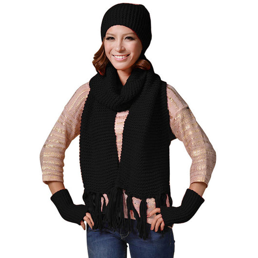 Hat Fashion Knitted Scarf Gloves Hat Set Crochet Beanie Cap Set