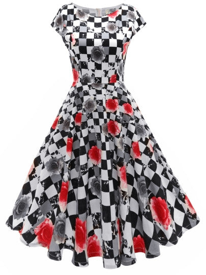 Cloth Plaid Cap Sleeve Women's Day Dress