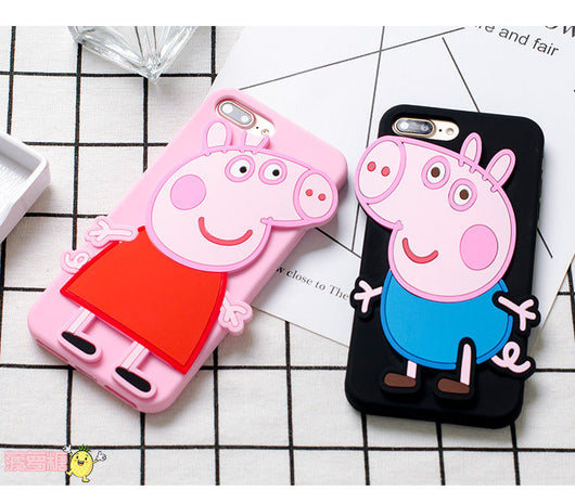 Peppa Pig 3D Cartoon  Soft Silicone Back Phone Case Cover For iPhone 6S/7/8 Plus