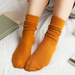 Girls Womens Soft knitting Socks Casual Cotton middle Solid 1Pair