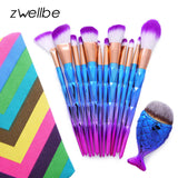 Makeup Brush Diamond Shaped Set+Big Fish Tail Foundation Powder Eyeshadow 12pcs