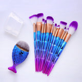 Makeup Brush Diamond Shaped Set+Big Fish Tail Foundation Powder Eyeshadow 12pcs