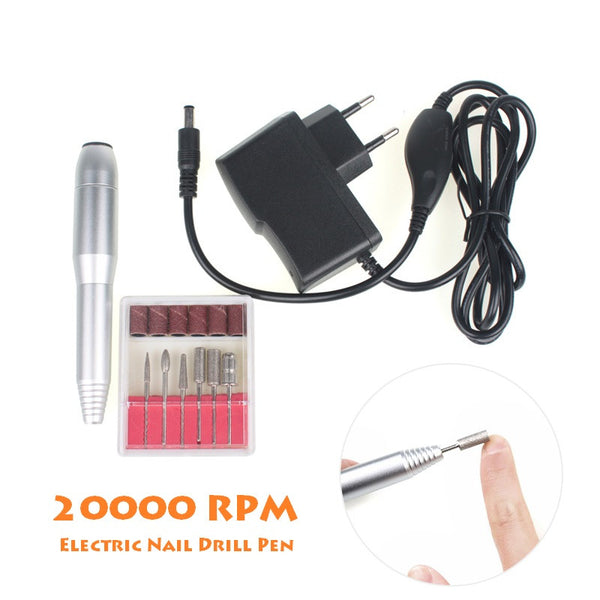 Electric Nail Art Drill Pen 6 Bits Nail Nursing Kit 100-240V Polish Machine