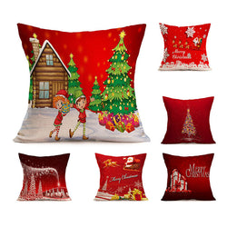 Home Xmas Pillowcase Tree Santa Claus Linen Cushion Cover Red Pillow Case 1pc 45/45CM