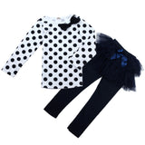 Girl Long Sleeve Polka Dot Long Sleeve Shirt+ Bubble Skirt Pant 1 set