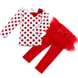 Girl Long Sleeve Polka Dot Long Sleeve Shirt+ Bubble Skirt Pant 1 set