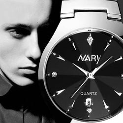Quartz Stainless Steel Date Wrist Watches 1 Pair