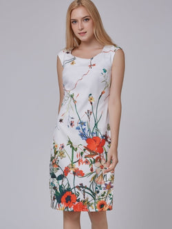 Cloth White Print Cap Sleeve Women's Sheath Dress