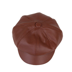 Hat PU Artifical Leather Retro Beret Octagonal Cap Artists Painters Cap Peaked Cabbie Cap Unisex