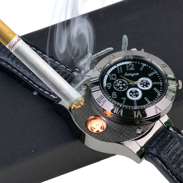 Wristwatch with USB Rechargeable Electric Windproof Cigarette Lighter