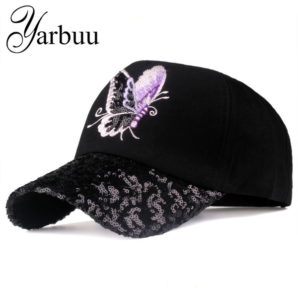 Hat fashion Butterfly Embroidery Peaked cap for women young lady Sequins summer sun hat cap