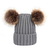 Hat Winter Knit Beanie Bobble Hat Cap with Double Pom Pom Ears for Women Girls