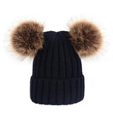 Hat Winter Knit Beanie Bobble Hat Cap with Double Pom Pom Ears for Women Girls