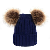 Hat Winter Knit Beanie Bobble Hat Cap with Double Pom Pom Ears for Women Girls