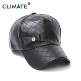 Hat PU Bowknot Winter Warm  Black Baseball Caps Faux Leather Adjustable Hat Caps