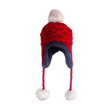 Hat Cute Winter Warm Knit Wool Hat Dual Ball Ear Flap with Pom - S