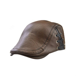 Hat Men's Flat Cap Vintage PU Leather Newsboy Cap Flat Golf Driving Hunting Hat