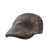 Hat Men's Flat Cap Vintage PU Leather Newsboy Cap Flat Golf Driving Hunting Hat