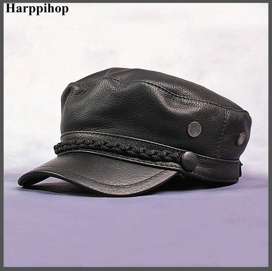 Hat cowhide leather flat-topped Korean tidal cap short brim/ spring fashion stars hat