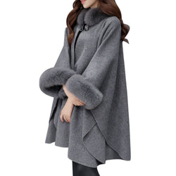 Cloth Fashion Women Jacket Casual Woollen Outwear Fur Collar Parka Cardigan Cloak Coat