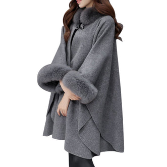 Cloth Fashion Women Jacket Casual Woollen Outwear Fur Collar Parka Cardigan Cloak Coat